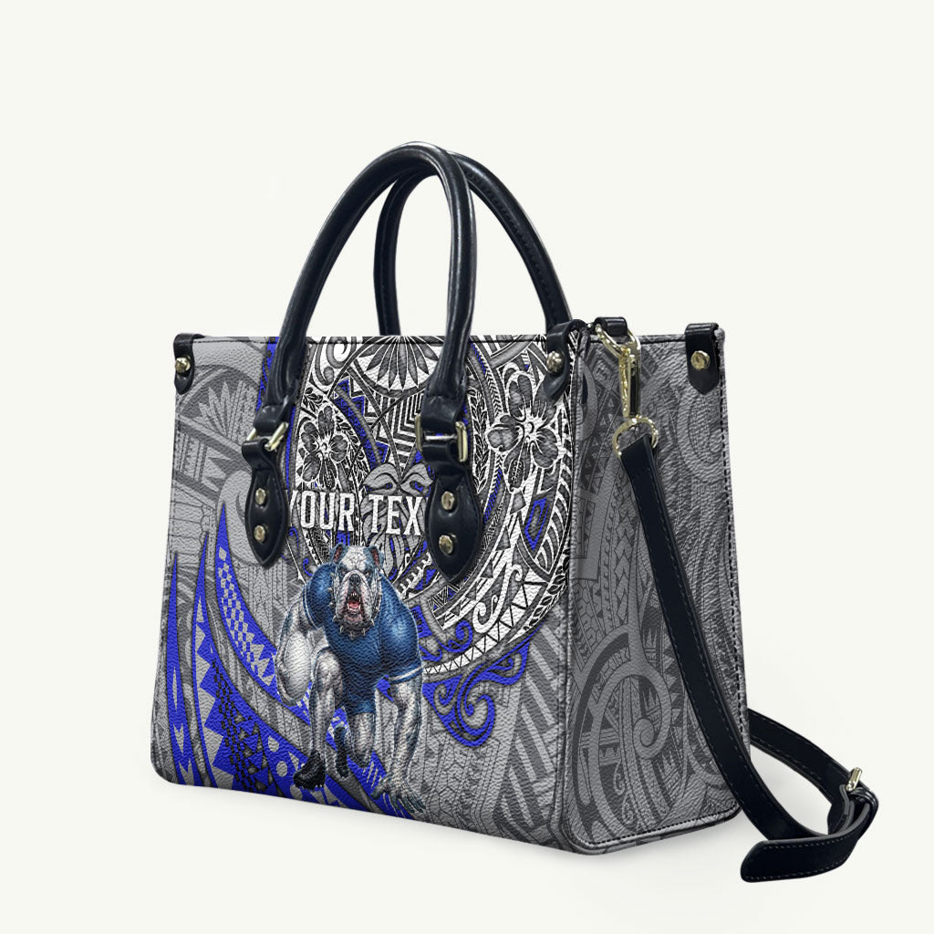 Personalised Canterbury-Bankstown Bulldogs Leather Bag Polynesian Tribal Art Style With Powerful Bulldog Mascot