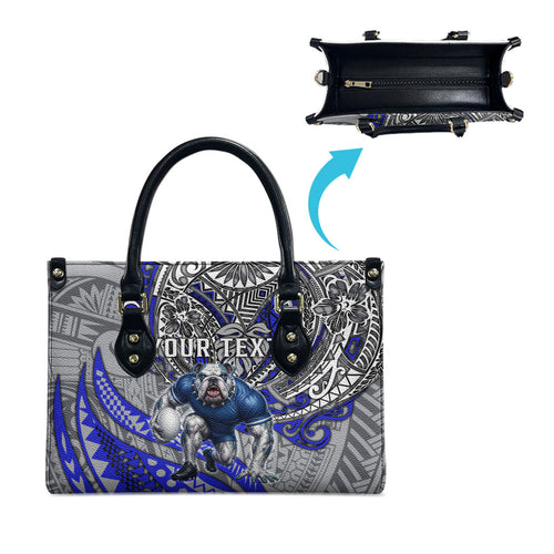 Personalised Canterbury-Bankstown Bulldogs Leather Bag Polynesian Tribal Art Style With Powerful Bulldog Mascot