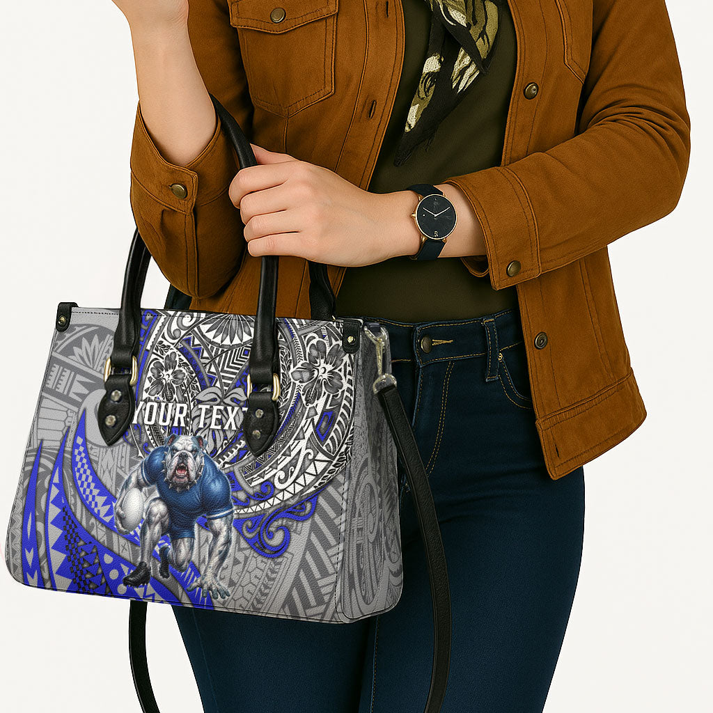 Personalised Canterbury-Bankstown Bulldogs Leather Bag Polynesian Tribal Art Style With Powerful Bulldog Mascot