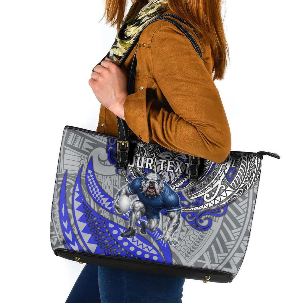 Personalised Canterbury-Bankstown Bulldogs Leather Tote Bag Polynesian Tribal Art Style With Powerful Bulldog Mascot