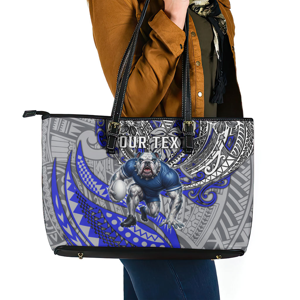 Personalised Canterbury-Bankstown Bulldogs Leather Tote Bag Polynesian Tribal Art Style With Powerful Bulldog Mascot