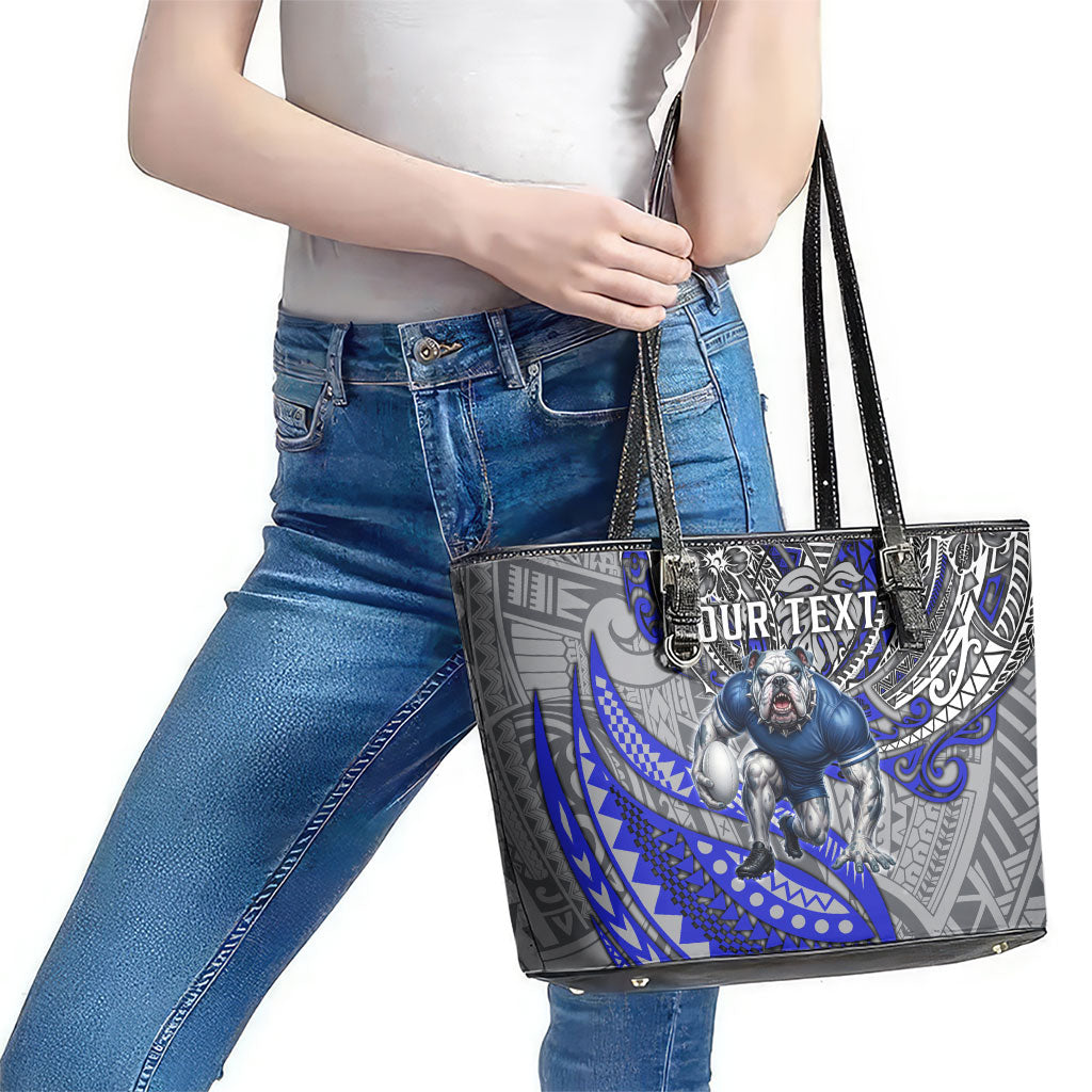 Personalised Canterbury-Bankstown Bulldogs Leather Tote Bag Polynesian Tribal Art Style With Powerful Bulldog Mascot