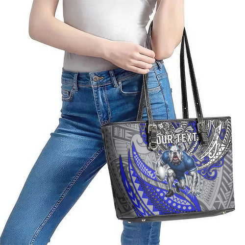 Personalised Canterbury-Bankstown Bulldogs Leather Tote Bag Polynesian Tribal Art Style With Powerful Bulldog Mascot