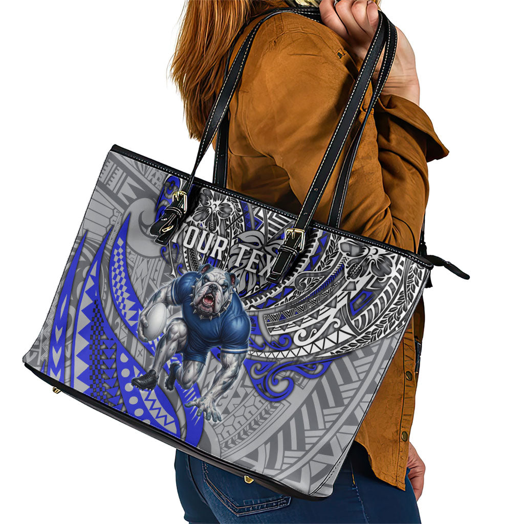 Personalised Canterbury-Bankstown Bulldogs Leather Tote Bag Polynesian Tribal Art Style With Powerful Bulldog Mascot