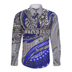 Personalised Canterbury-Bankstown Bulldogs Long Sleeve Button Shirt Polynesian Tribal Art Style With Powerful Bulldog Mascot