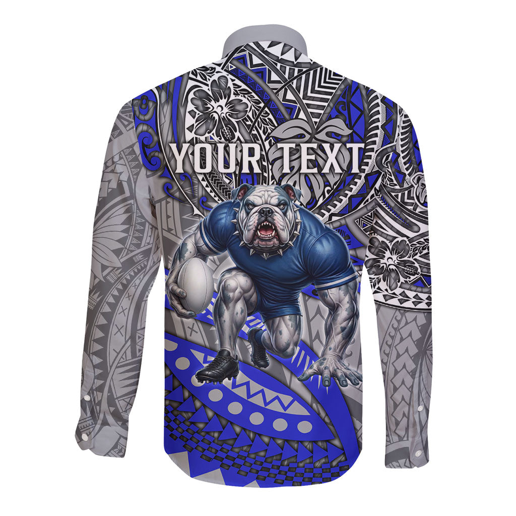 Personalised Canterbury-Bankstown Bulldogs Long Sleeve Button Shirt Polynesian Tribal Art Style With Powerful Bulldog Mascot