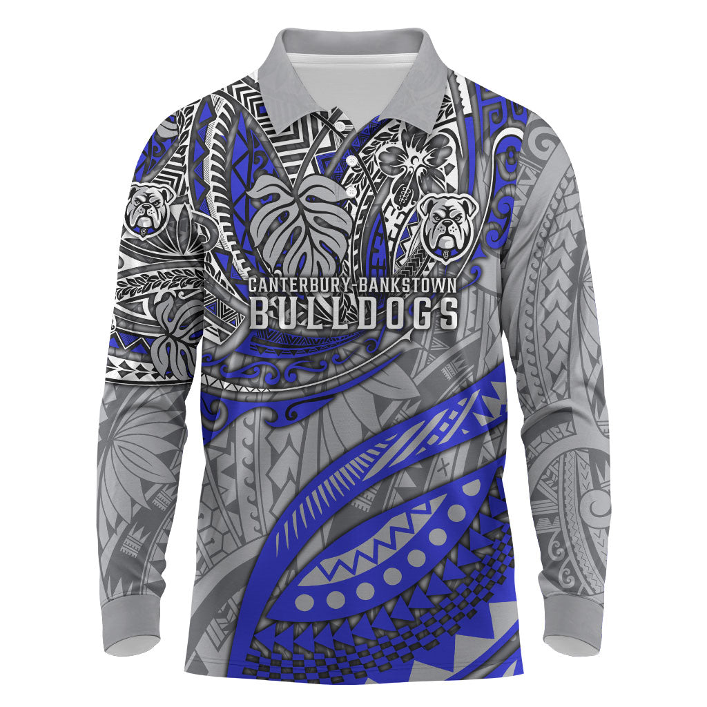Personalised Canterbury-Bankstown Bulldogs Long Sleeve Polo Shirt Polynesian Tribal Art Style With Powerful Bulldog Mascot