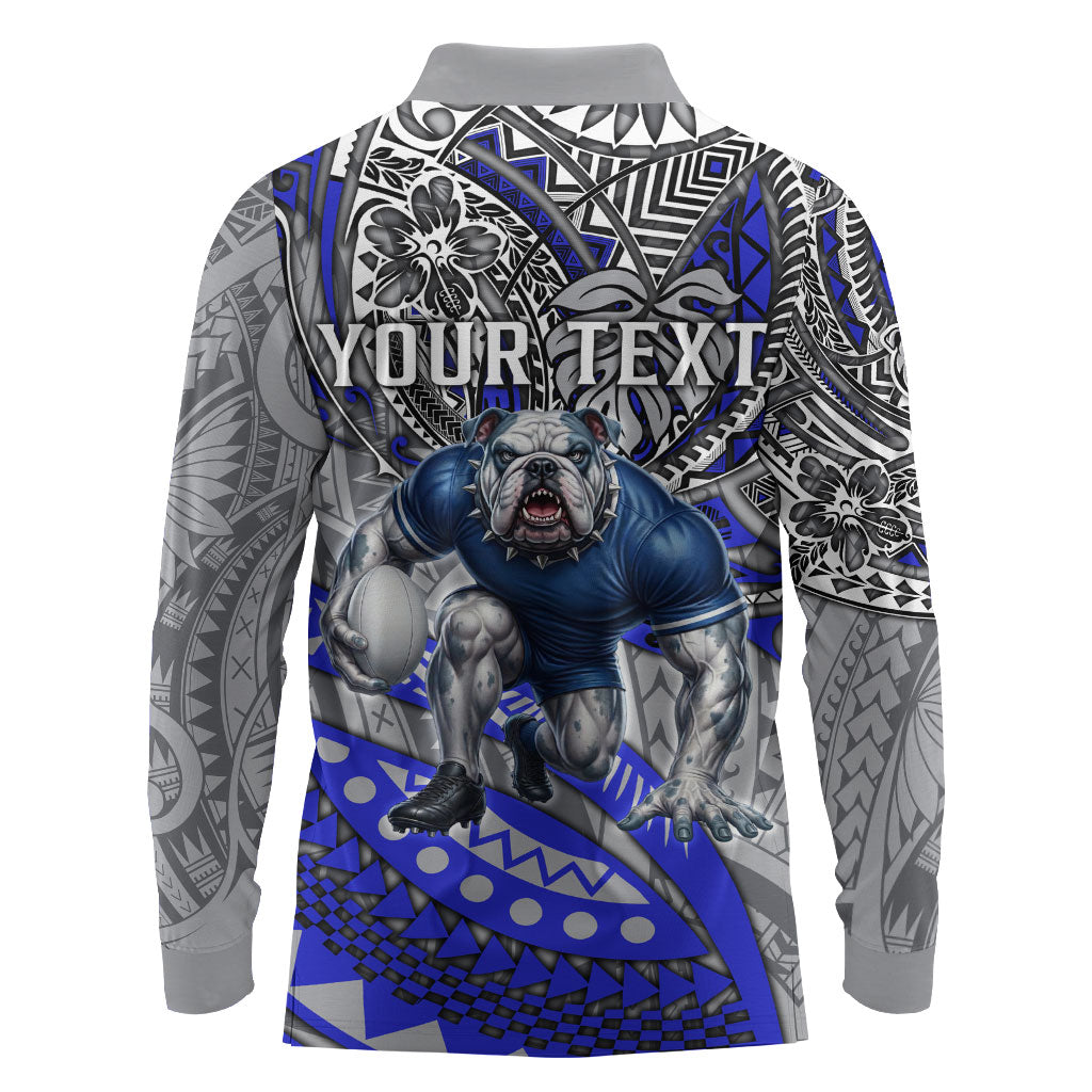 Personalised Canterbury-Bankstown Bulldogs Long Sleeve Polo Shirt Polynesian Tribal Art Style With Powerful Bulldog Mascot