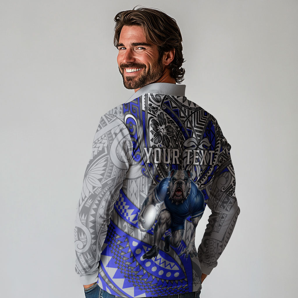 Personalised Canterbury-Bankstown Bulldogs Long Sleeve Polo Shirt Polynesian Tribal Art Style With Powerful Bulldog Mascot