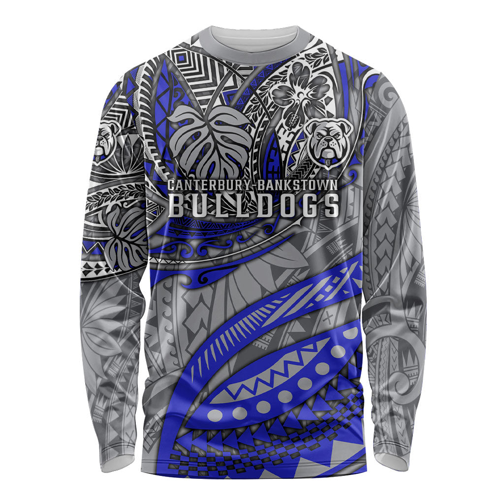 Personalised Canterbury-Bankstown Bulldogs Long Sleeve Shirt Polynesian Tribal Art Style With Powerful Bulldog Mascot