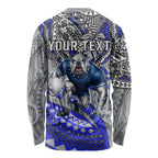 Personalised Canterbury-Bankstown Bulldogs Long Sleeve Shirt Polynesian Tribal Art Style With Powerful Bulldog Mascot