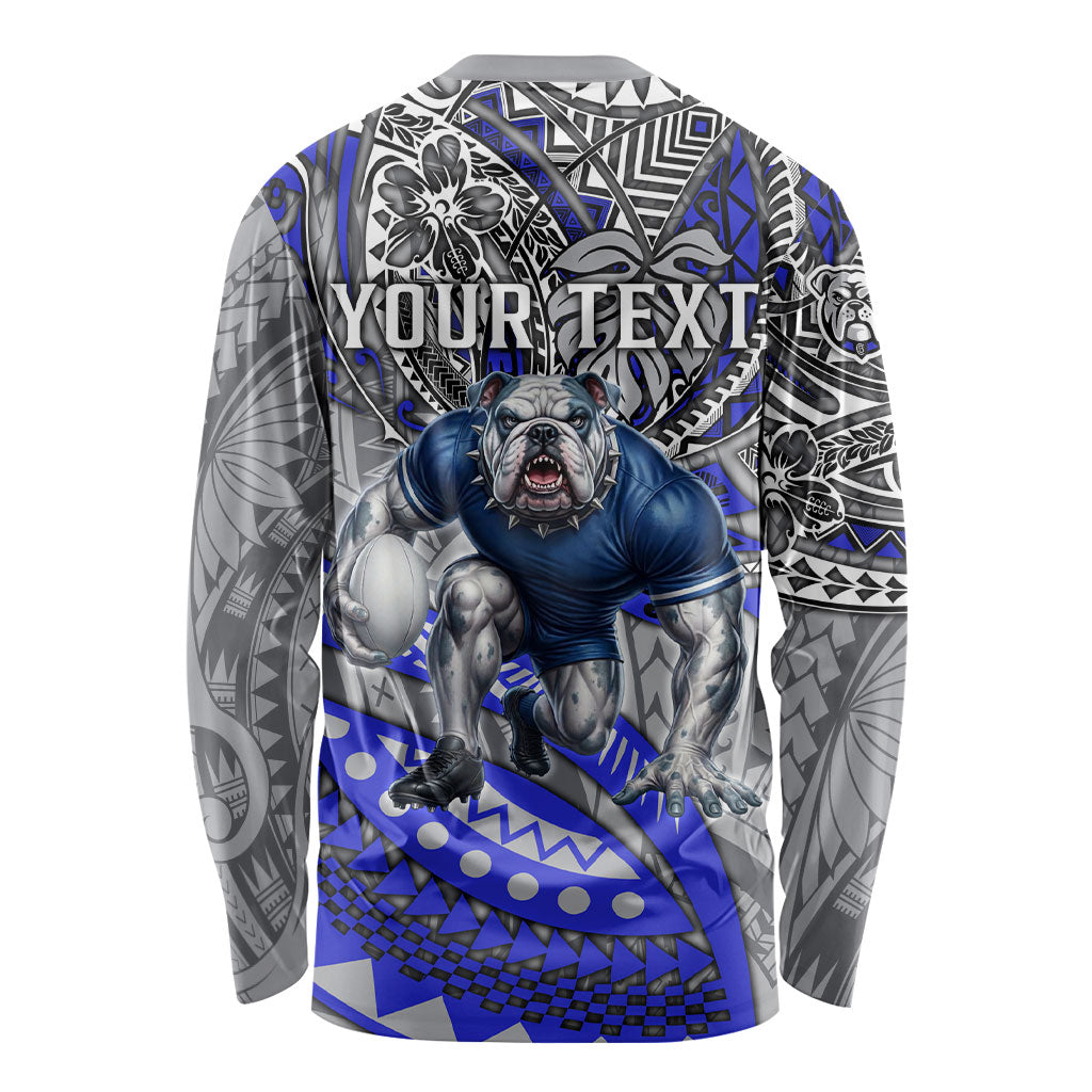 Personalised Canterbury-Bankstown Bulldogs Long Sleeve Shirt Polynesian Tribal Art Style With Powerful Bulldog Mascot