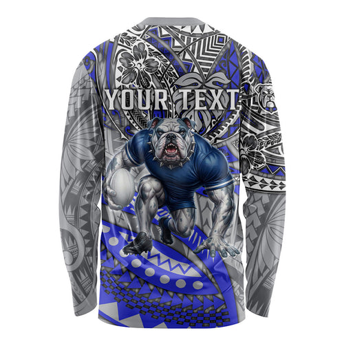 Personalised Canterbury-Bankstown Bulldogs Long Sleeve Shirt Polynesian Tribal Art Style With Powerful Bulldog Mascot
