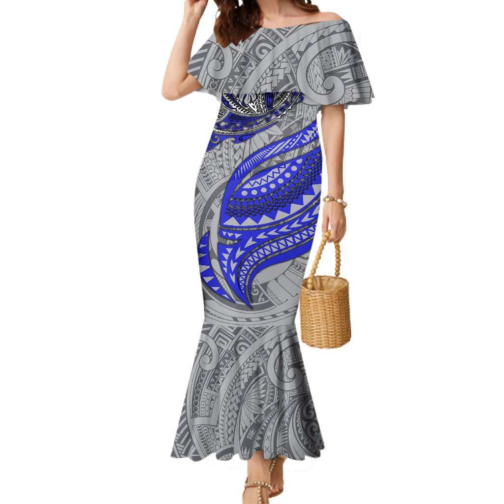 Personalised Canterbury-Bankstown Bulldogs Mermaid Dress Polynesian Tribal Art Style With Powerful Bulldog Mascot