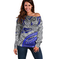 Personalised Canterbury-Bankstown Bulldogs Off Shoulder Sweater Polynesian Tribal Art Style With Powerful Bulldog Mascot