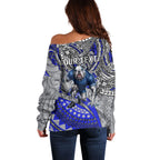 Personalised Canterbury-Bankstown Bulldogs Off Shoulder Sweater Polynesian Tribal Art Style With Powerful Bulldog Mascot