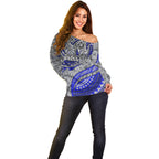 Personalised Canterbury-Bankstown Bulldogs Off Shoulder Sweater Polynesian Tribal Art Style With Powerful Bulldog Mascot