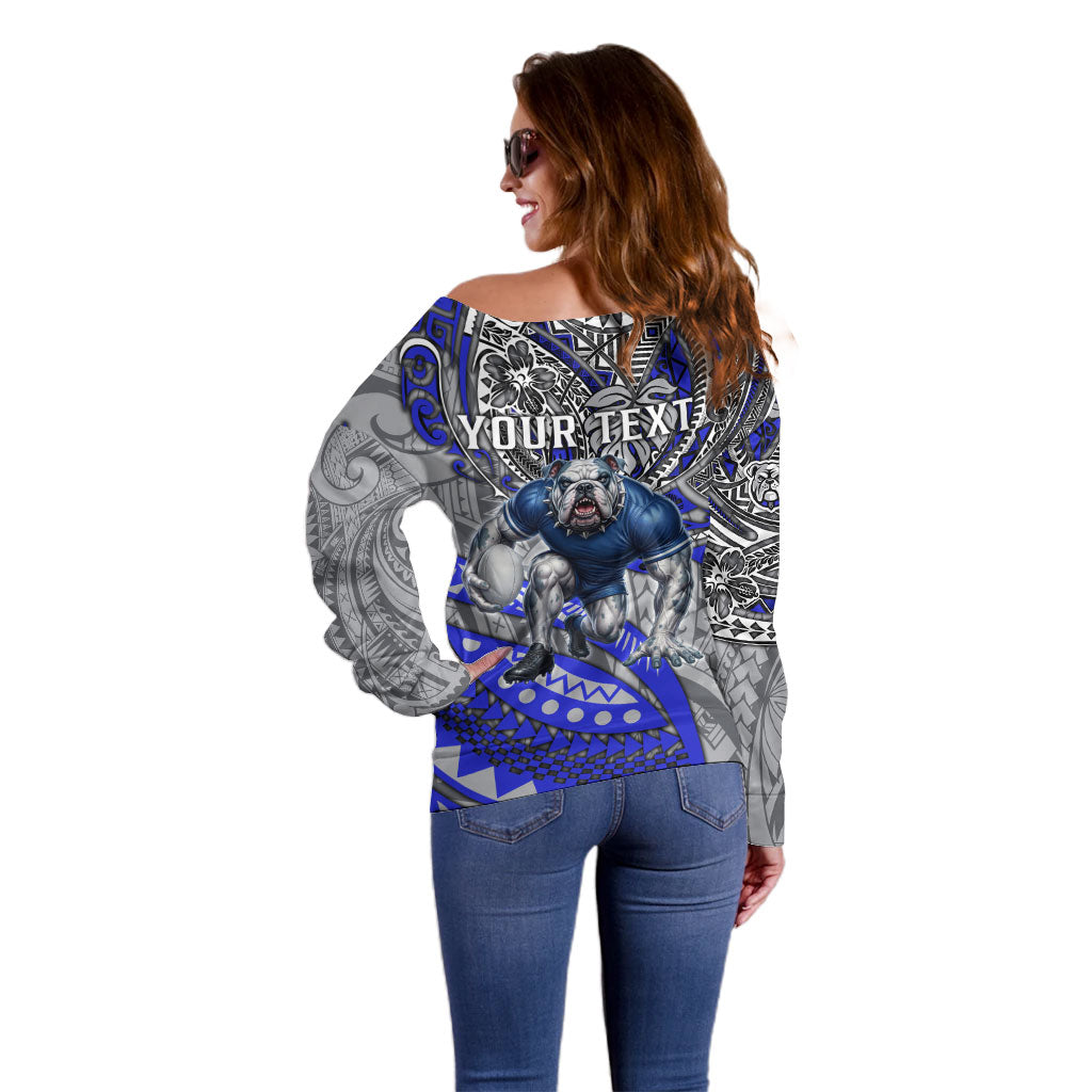 Personalised Canterbury-Bankstown Bulldogs Off Shoulder Sweater Polynesian Tribal Art Style With Powerful Bulldog Mascot