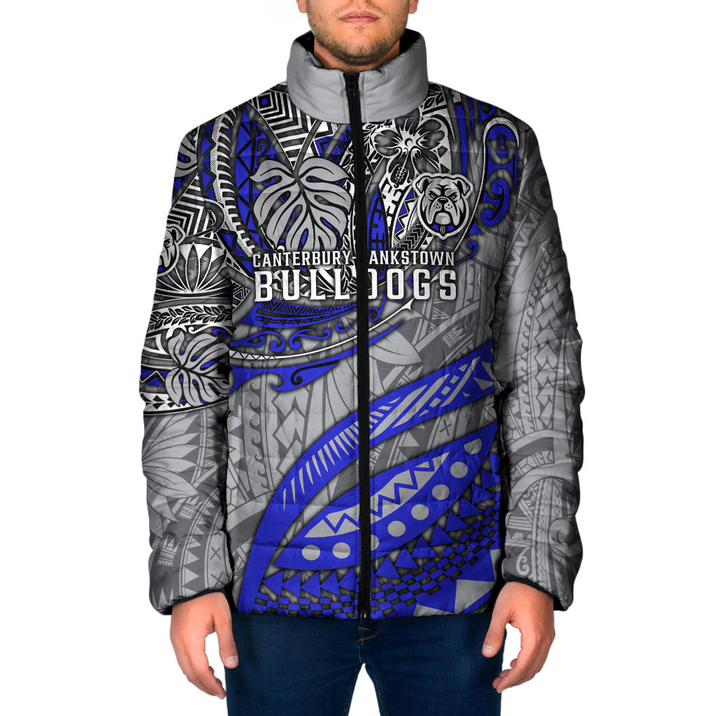 Personalised Canterbury-Bankstown Bulldogs Padded Jacket Polynesian Tribal Art Style With Powerful Bulldog Mascot