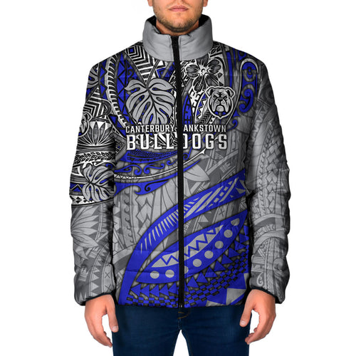 Personalised Canterbury-Bankstown Bulldogs Padded Jacket Polynesian Tribal Art Style With Powerful Bulldog Mascot