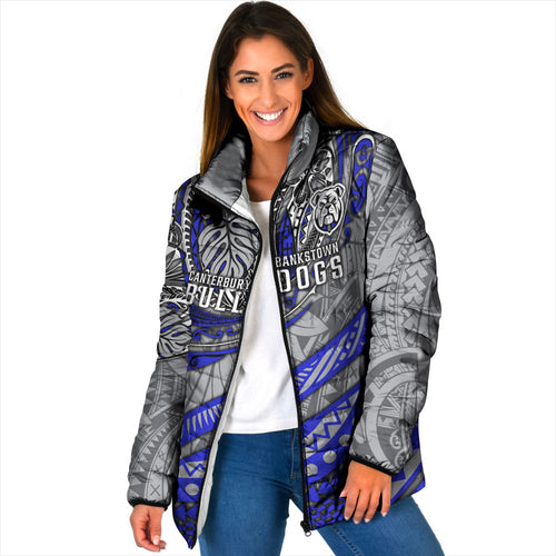 Personalised Canterbury-Bankstown Bulldogs Padded Jacket Polynesian Tribal Art Style With Powerful Bulldog Mascot