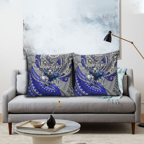 Personalised Canterbury-Bankstown Bulldogs Pillow Cover Polynesian Tribal Art Style With Powerful Bulldog Mascot