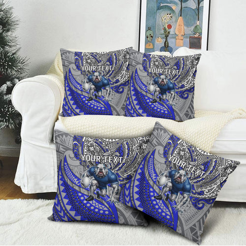 Personalised Canterbury-Bankstown Bulldogs Pillow Cover Polynesian Tribal Art Style With Powerful Bulldog Mascot