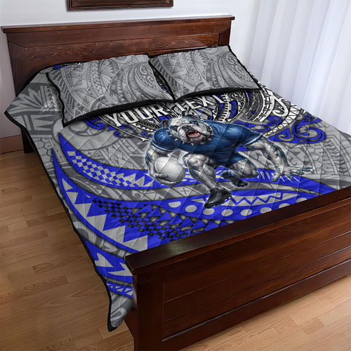 Personalised Canterbury-Bankstown Bulldogs Quilt Bed Set Polynesian Tribal Art Style With Powerful Bulldog Mascot