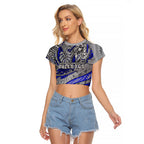 Personalised Canterbury-Bankstown Bulldogs Raglan Cropped T Shirt Polynesian Tribal Art Style With Powerful Bulldog Mascot