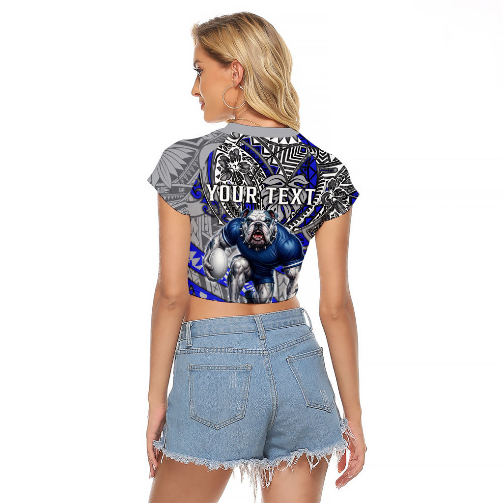 Personalised Canterbury-Bankstown Bulldogs Raglan Cropped T Shirt Polynesian Tribal Art Style With Powerful Bulldog Mascot