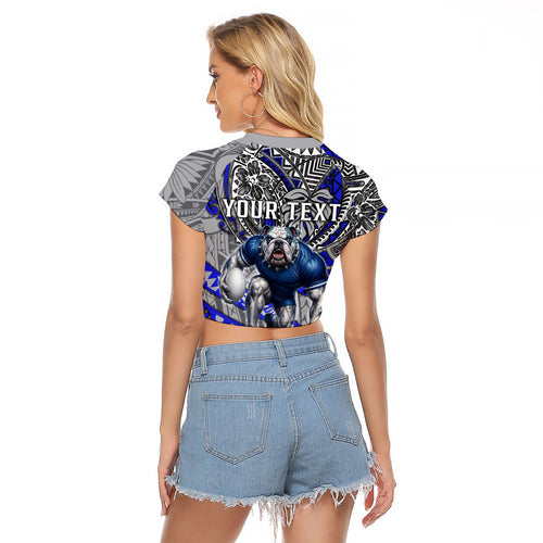Personalised Canterbury-Bankstown Bulldogs Raglan Cropped T Shirt Polynesian Tribal Art Style With Powerful Bulldog Mascot