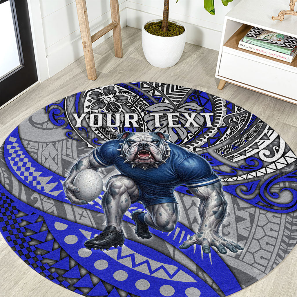 Personalised Canterbury-Bankstown Bulldogs Round Carpet Polynesian Tribal Art Style With Powerful Bulldog Mascot