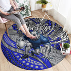 Personalised Canterbury-Bankstown Bulldogs Round Carpet Polynesian Tribal Art Style With Powerful Bulldog Mascot