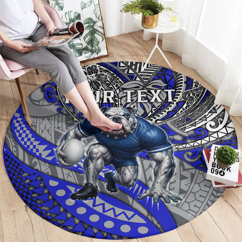 Personalised Canterbury-Bankstown Bulldogs Round Carpet Polynesian Tribal Art Style With Powerful Bulldog Mascot