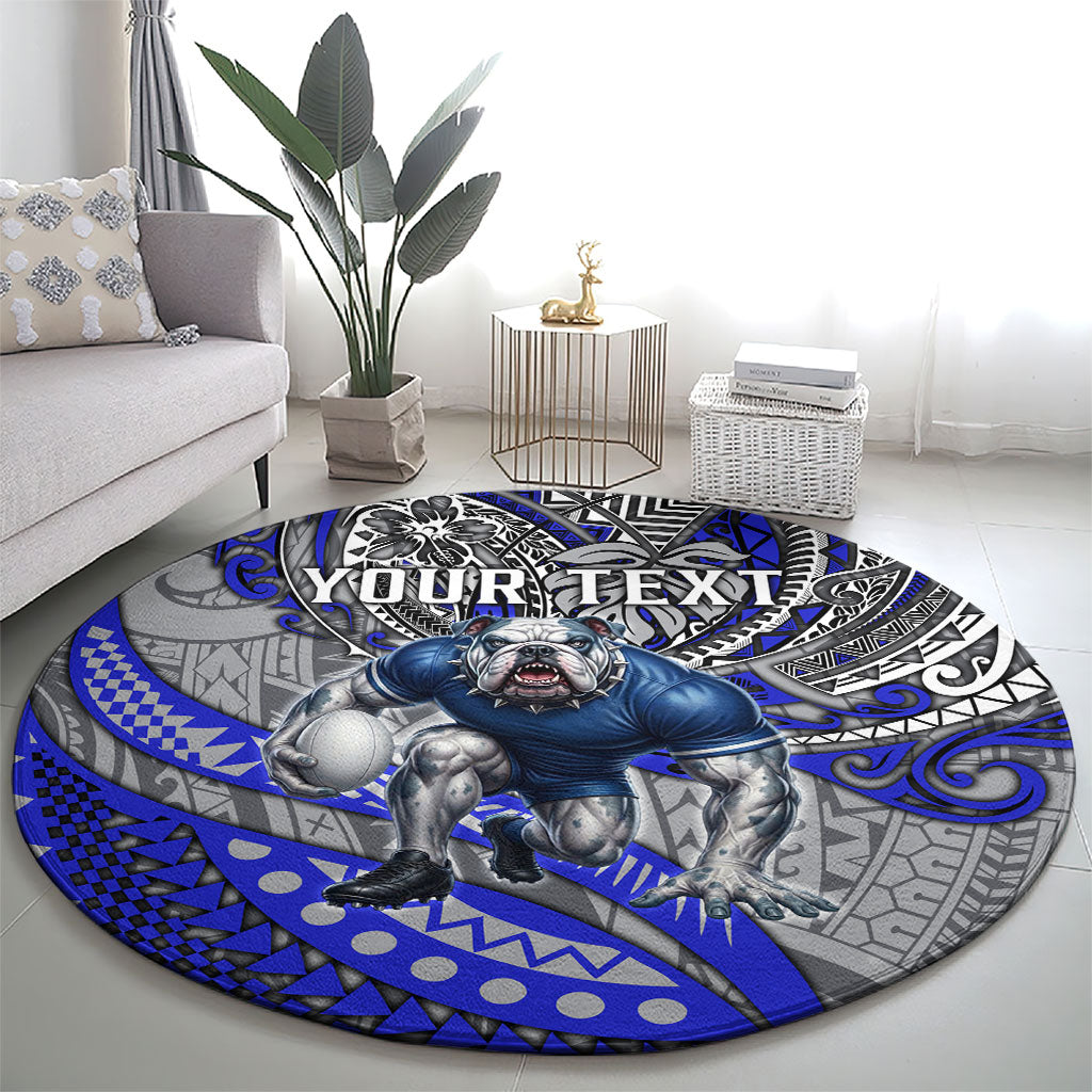 Personalised Canterbury-Bankstown Bulldogs Round Carpet Polynesian Tribal Art Style With Powerful Bulldog Mascot
