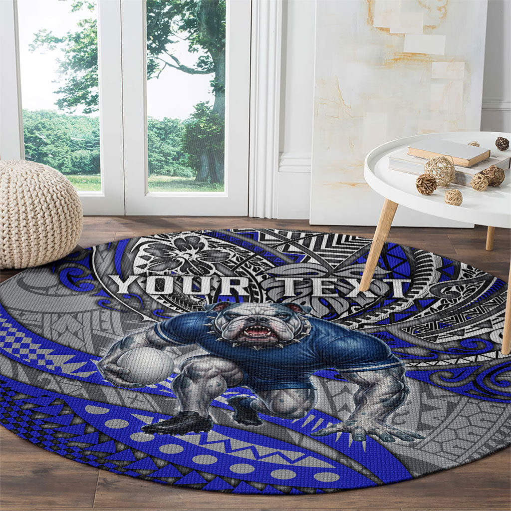 Personalised Canterbury-Bankstown Bulldogs Round Carpet Polynesian Tribal Art Style With Powerful Bulldog Mascot
