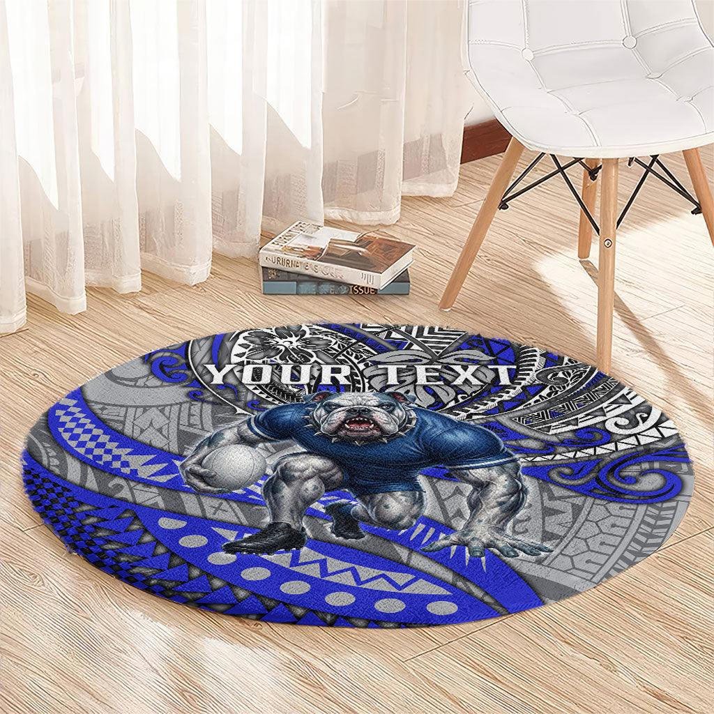 Personalised Canterbury-Bankstown Bulldogs Round Carpet Polynesian Tribal Art Style With Powerful Bulldog Mascot
