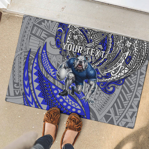 Personalised Canterbury-Bankstown Bulldogs Rubber Doormat Polynesian Tribal Art Style With Powerful Bulldog Mascot