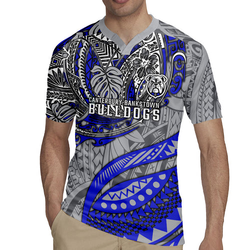 Personalised Canterbury-Bankstown Bulldogs Rugby Jersey Polynesian Tribal Art Style With Powerful Bulldog Mascot
