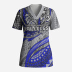 Personalised Canterbury-Bankstown Bulldogs Scrub Top Polynesian Tribal Art Style With Powerful Bulldog Mascot