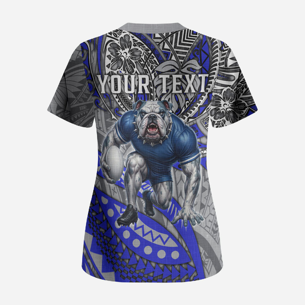 Personalised Canterbury-Bankstown Bulldogs Scrub Top Polynesian Tribal Art Style With Powerful Bulldog Mascot