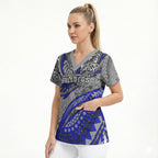 Personalised Canterbury-Bankstown Bulldogs Scrub Top Polynesian Tribal Art Style With Powerful Bulldog Mascot