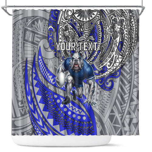 Personalised Canterbury-Bankstown Bulldogs Shower Curtain Polynesian Tribal Art Style With Powerful Bulldog Mascot
