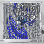 Personalised Canterbury-Bankstown Bulldogs Shower Curtain Polynesian Tribal Art Style With Powerful Bulldog Mascot