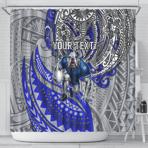 Personalised Canterbury-Bankstown Bulldogs Shower Curtain Polynesian Tribal Art Style With Powerful Bulldog Mascot