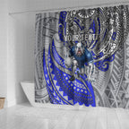 Personalised Canterbury-Bankstown Bulldogs Shower Curtain Polynesian Tribal Art Style With Powerful Bulldog Mascot