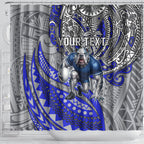 Personalised Canterbury-Bankstown Bulldogs Shower Curtain Polynesian Tribal Art Style With Powerful Bulldog Mascot