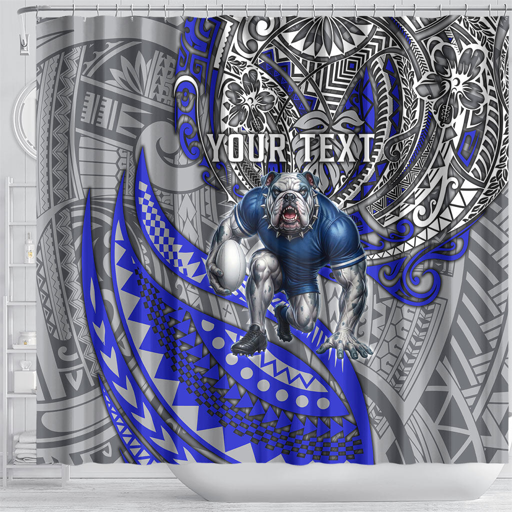 Personalised Canterbury-Bankstown Bulldogs Shower Curtain Polynesian Tribal Art Style With Powerful Bulldog Mascot
