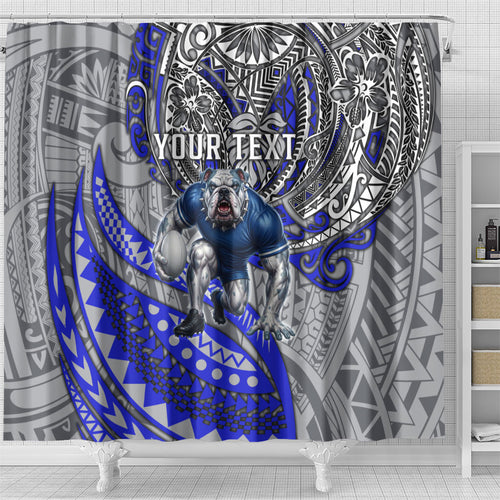 Personalised Canterbury-Bankstown Bulldogs Shower Curtain Polynesian Tribal Art Style With Powerful Bulldog Mascot