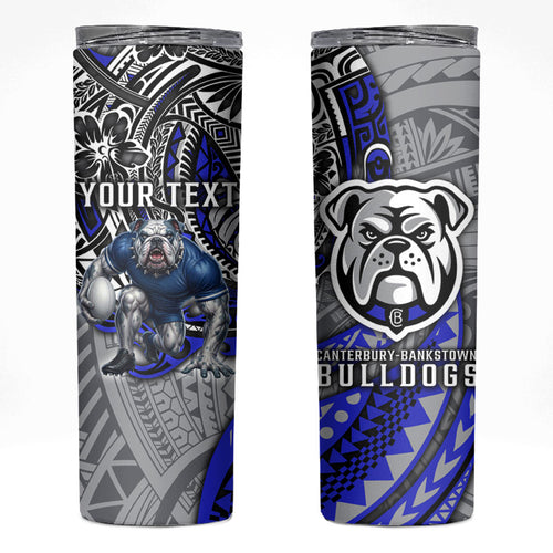 Personalised Canterbury-Bankstown Bulldogs Skinny Tumbler Polynesian Tribal Art Style With Powerful Bulldog Mascot